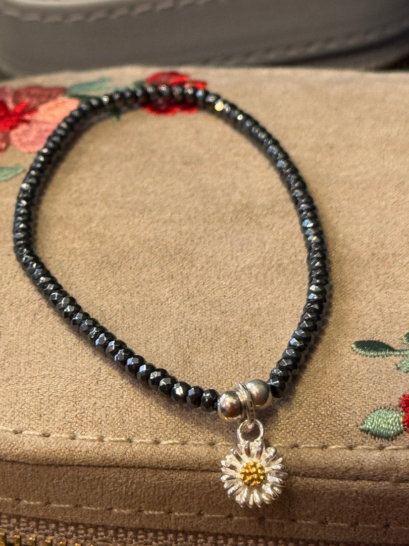 Hematite Bracelet With Daisy Charm