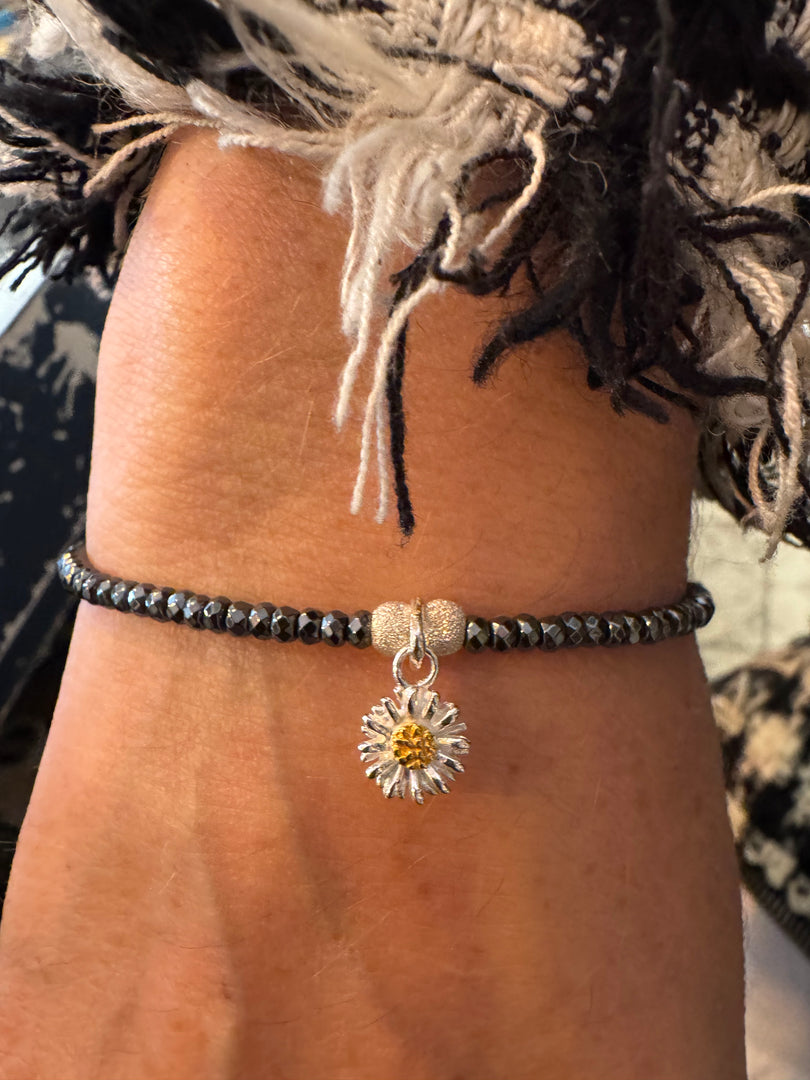 Hematite Bracelet With Daisy Charm