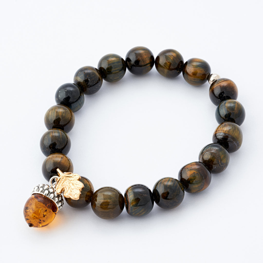 Amber Acorn and Oak Pendant