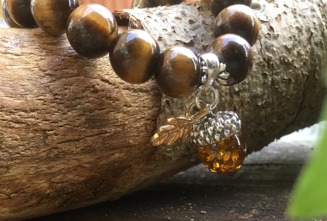 Tiger's Eye Bracelet With Acorn Charm