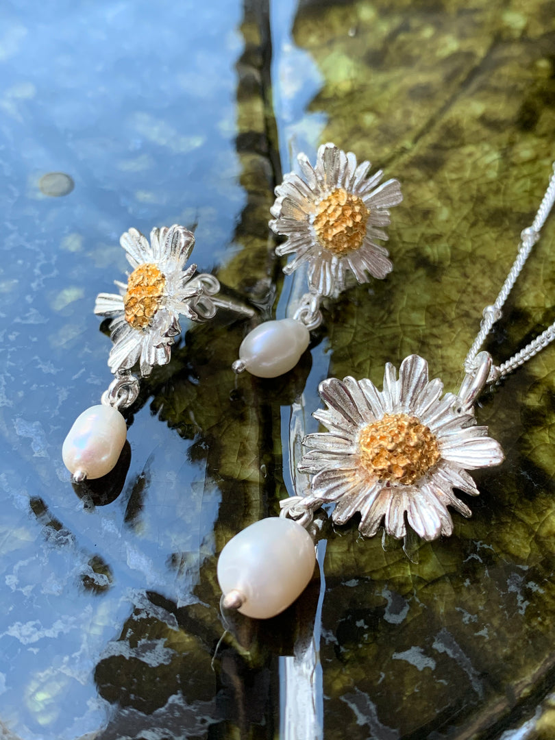 Daisy Earrings With Freshwater Pearls