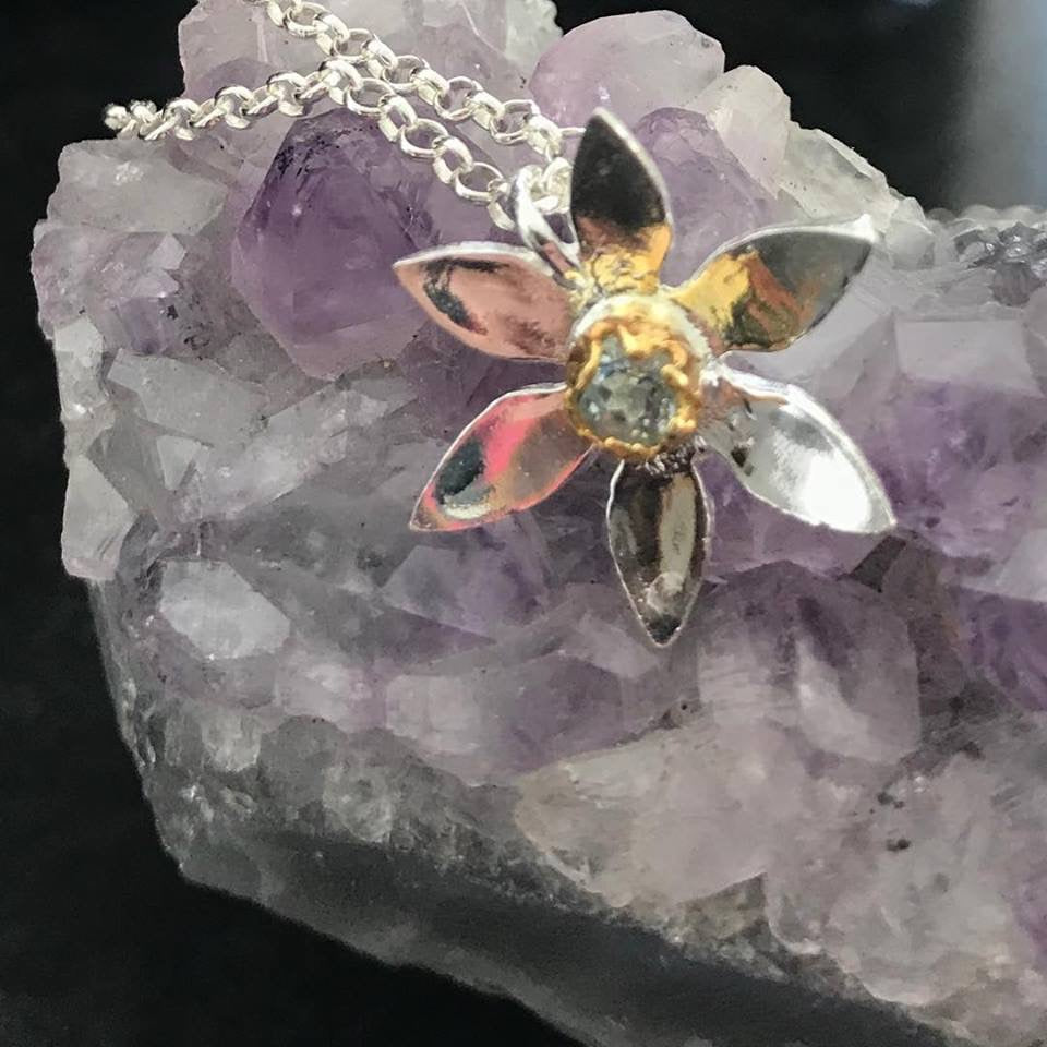 Daffodil Pendant With Genuine Aquamarine Stone