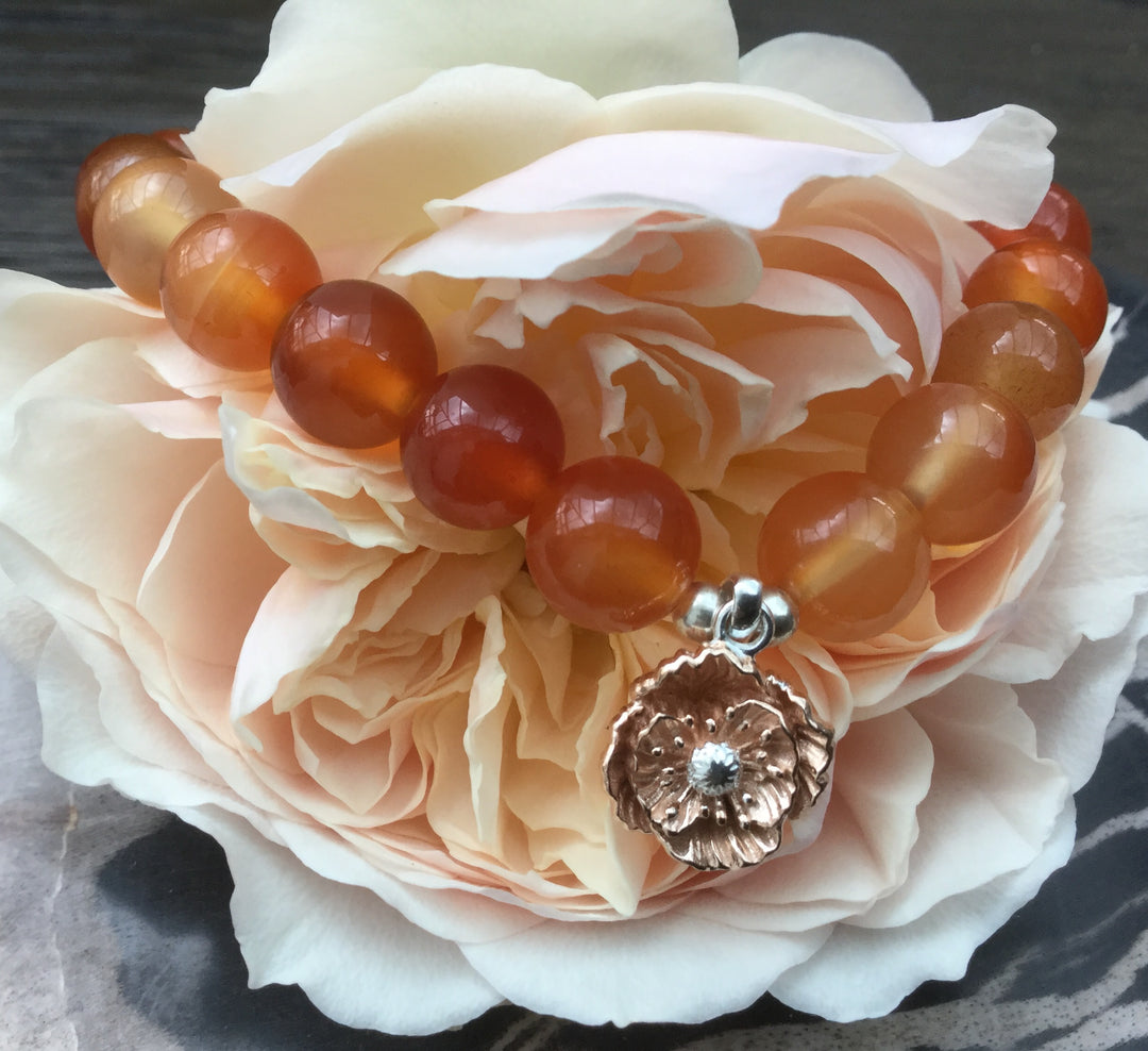 Carnelian Bracelet With Poppy Charm