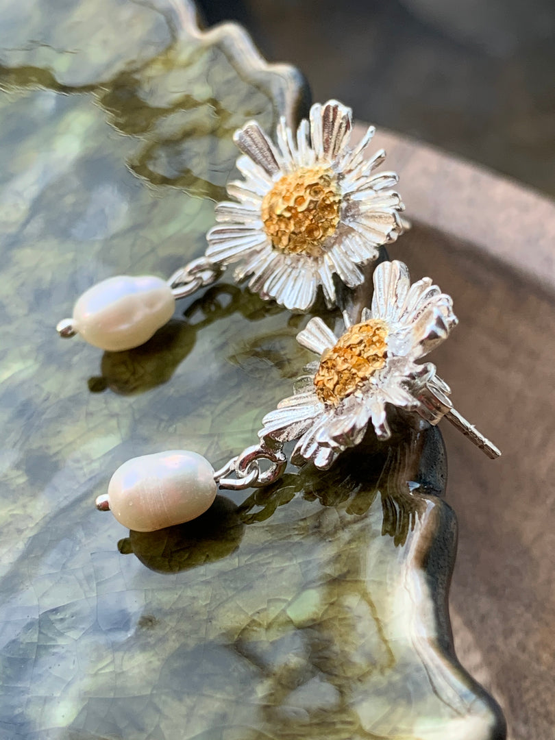 Daisy Earrings With Freshwater Pearls