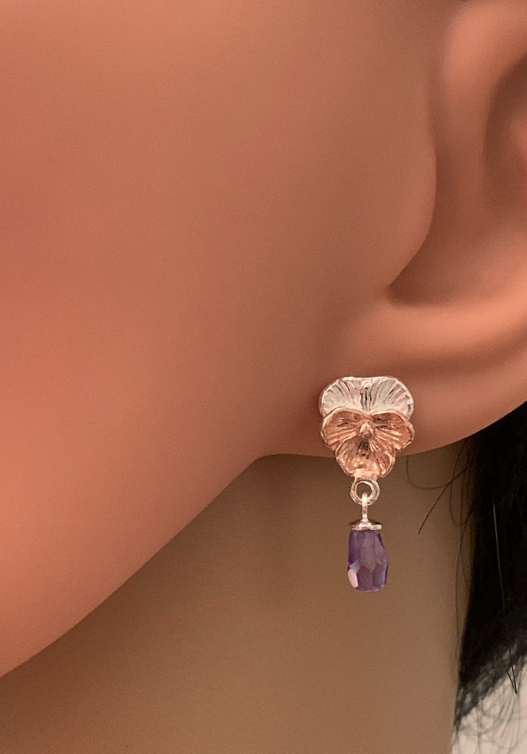 Violet Flower Earrings With Amethyst