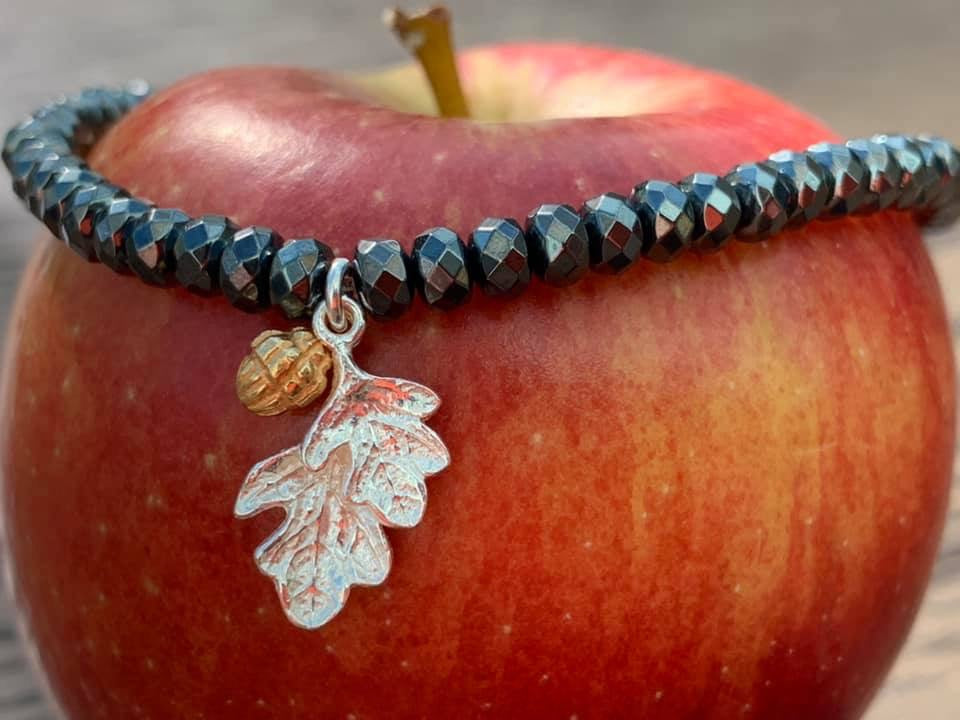 Hematite Bracelet With Acorn Charm