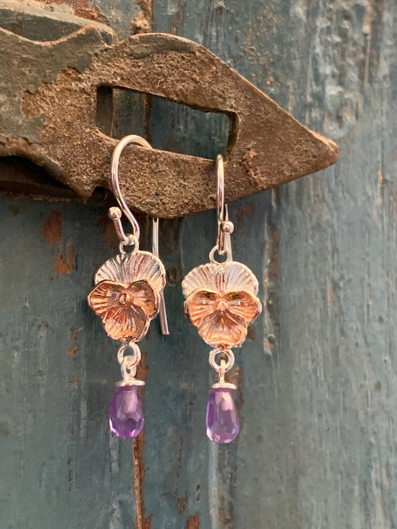 Violet Flower Earrings With Amethyst