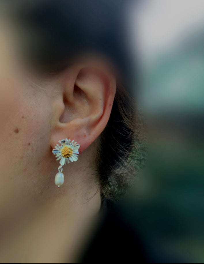 Daisy Earrings With Freshwater Pearls