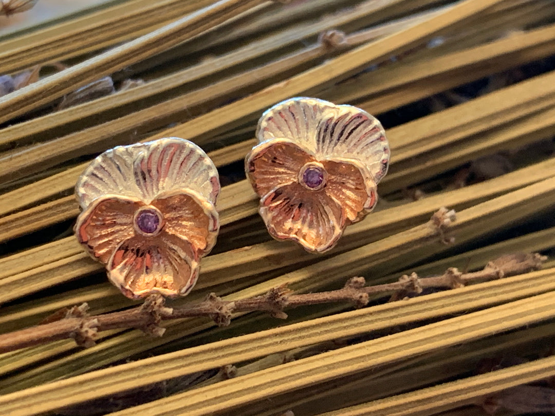 Violet Flower Earrings With Amethyst