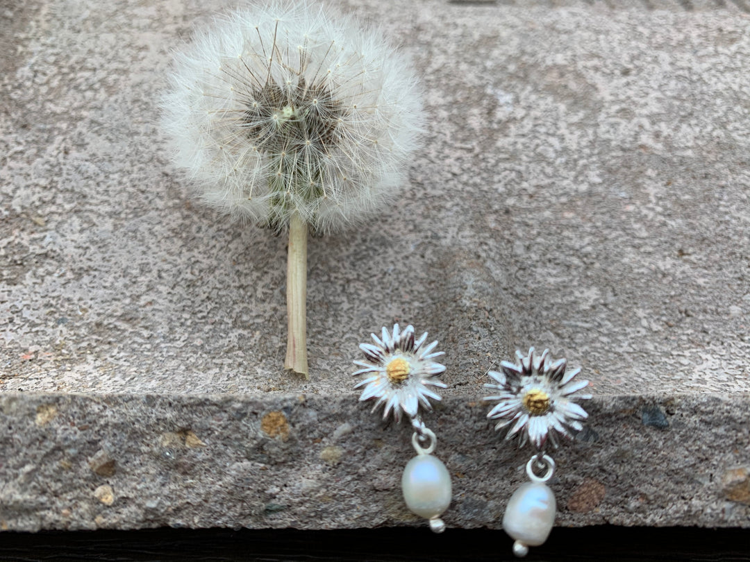 Aster Flower Earrings With Pearls