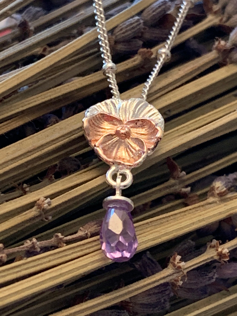 Violet Flower Earrings With Amethyst