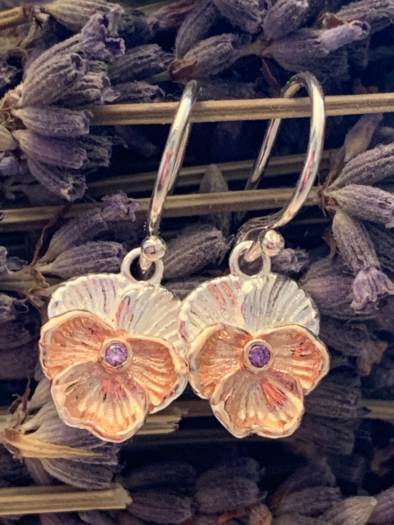 Violet Flower Earrings With Amethyst