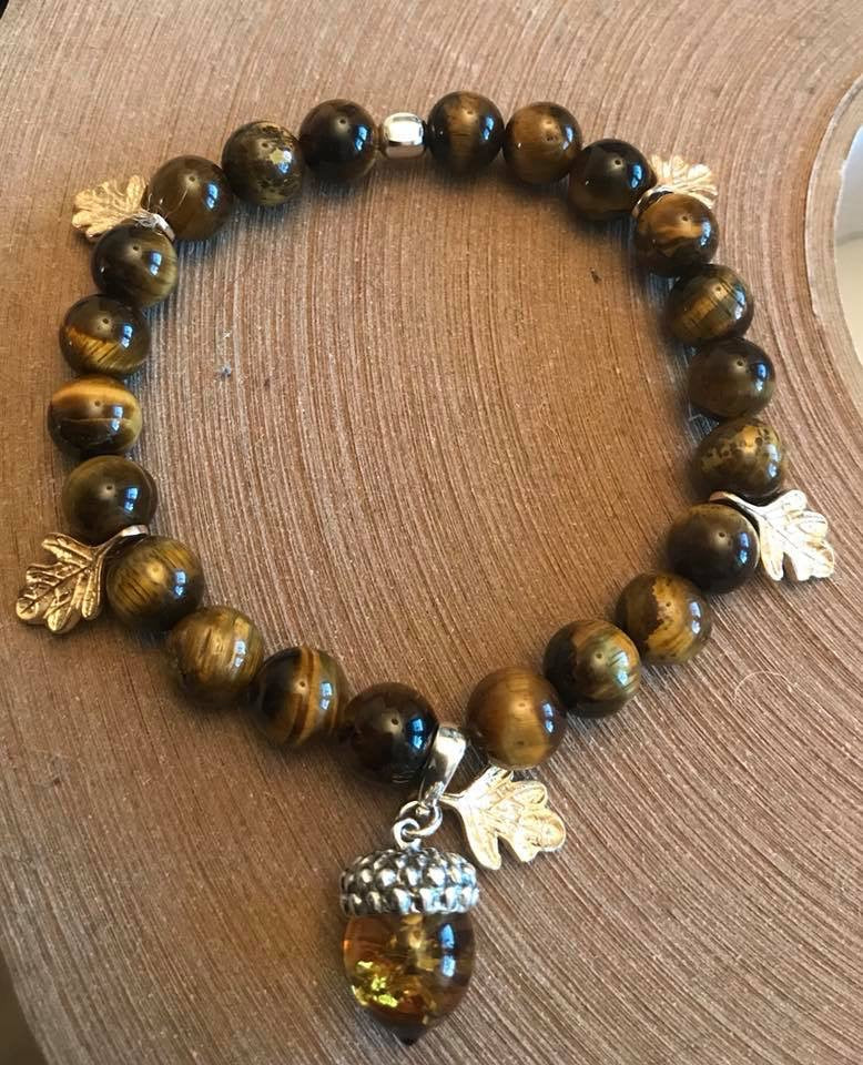 Tiger's Eye Bracelet With Acorn Charm