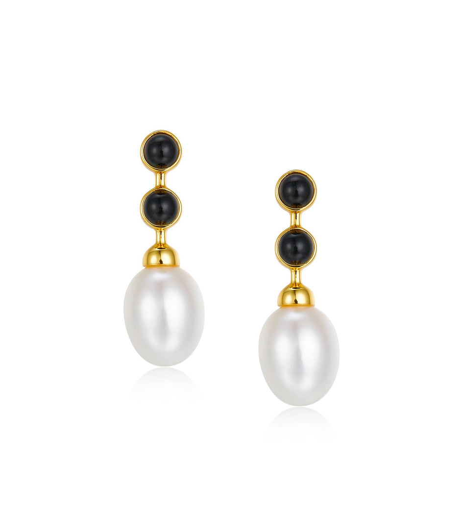 Shab Freshwater Pearl Black Onyx Earrings