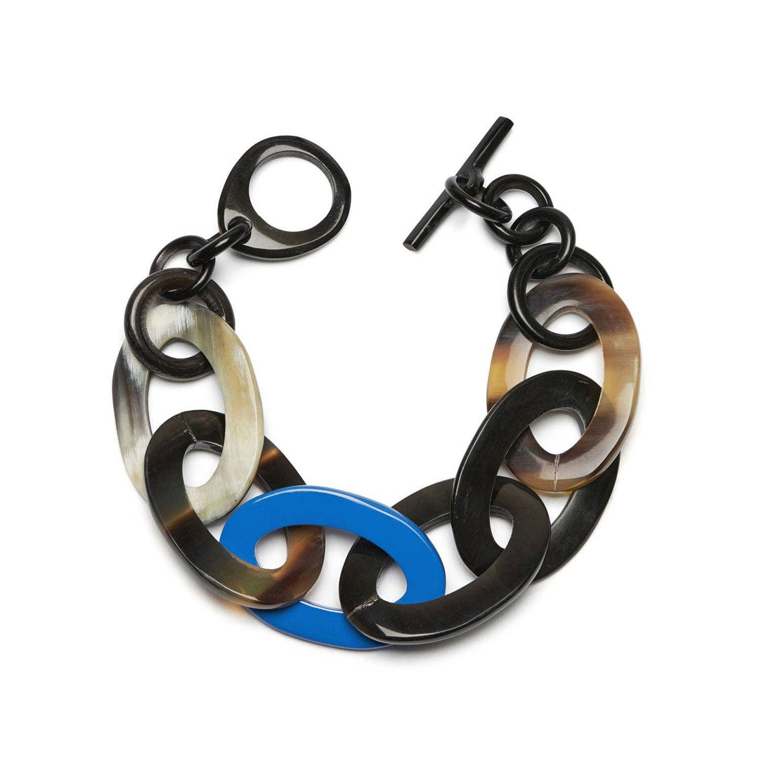 Bright Blue Lacquered and Black Natural oval link horn bracelet