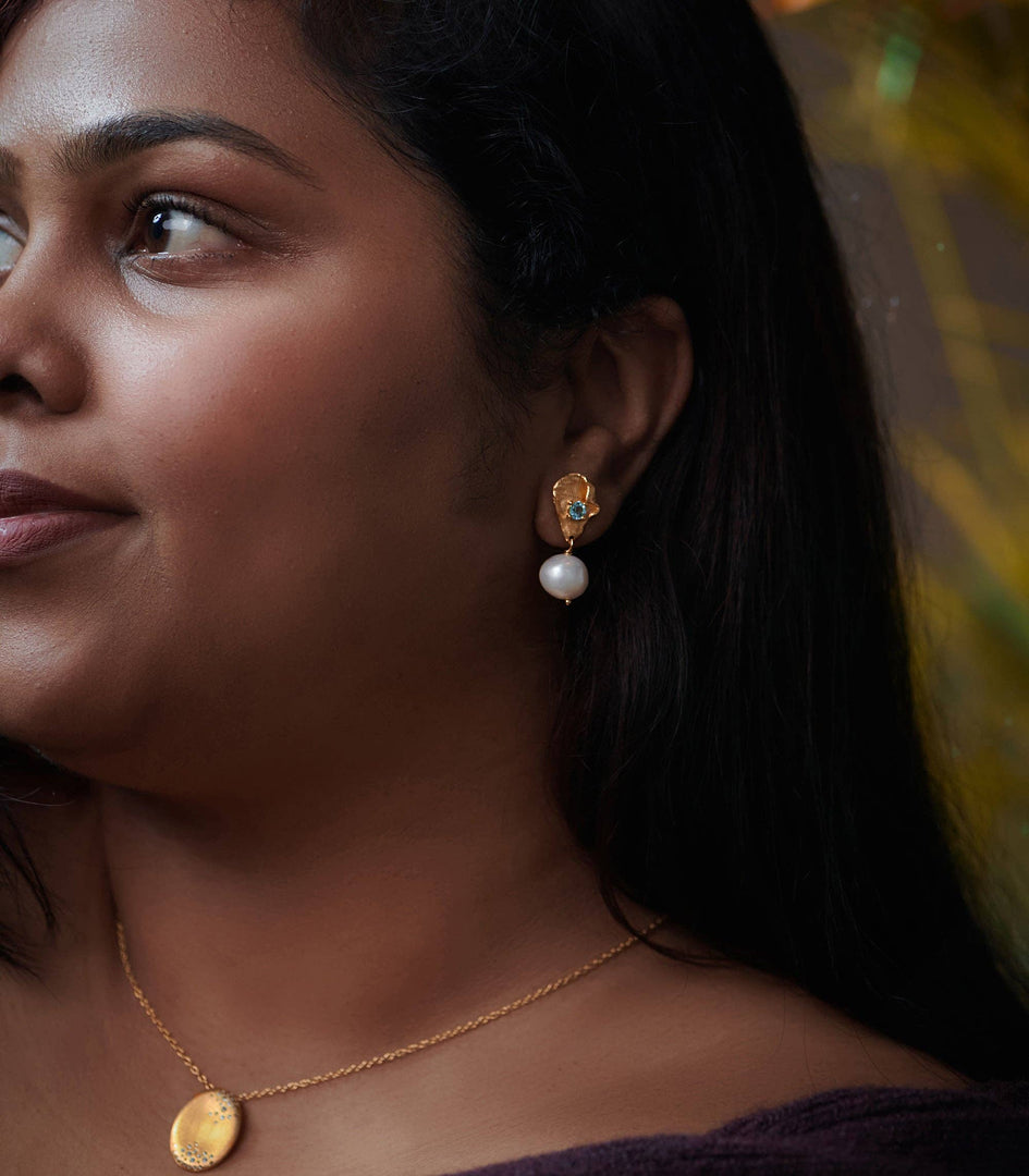 Toul Pearl Gold Vermeil  Topaz Pearl Earrings