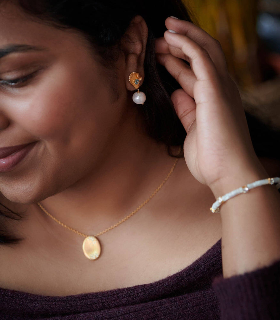 Toul Pearl Gold Vermeil  Topaz Pearl Earrings