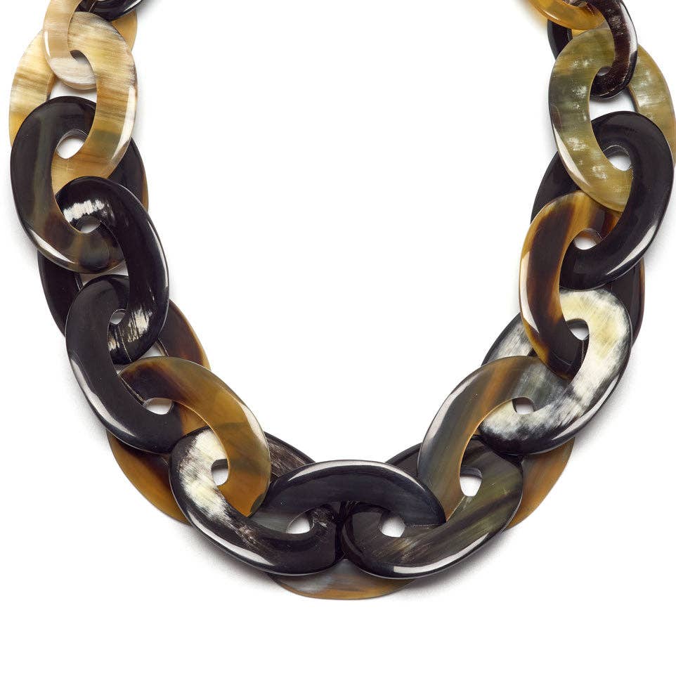 Black natural Oval Link horn Necklace jewelry gift for Women