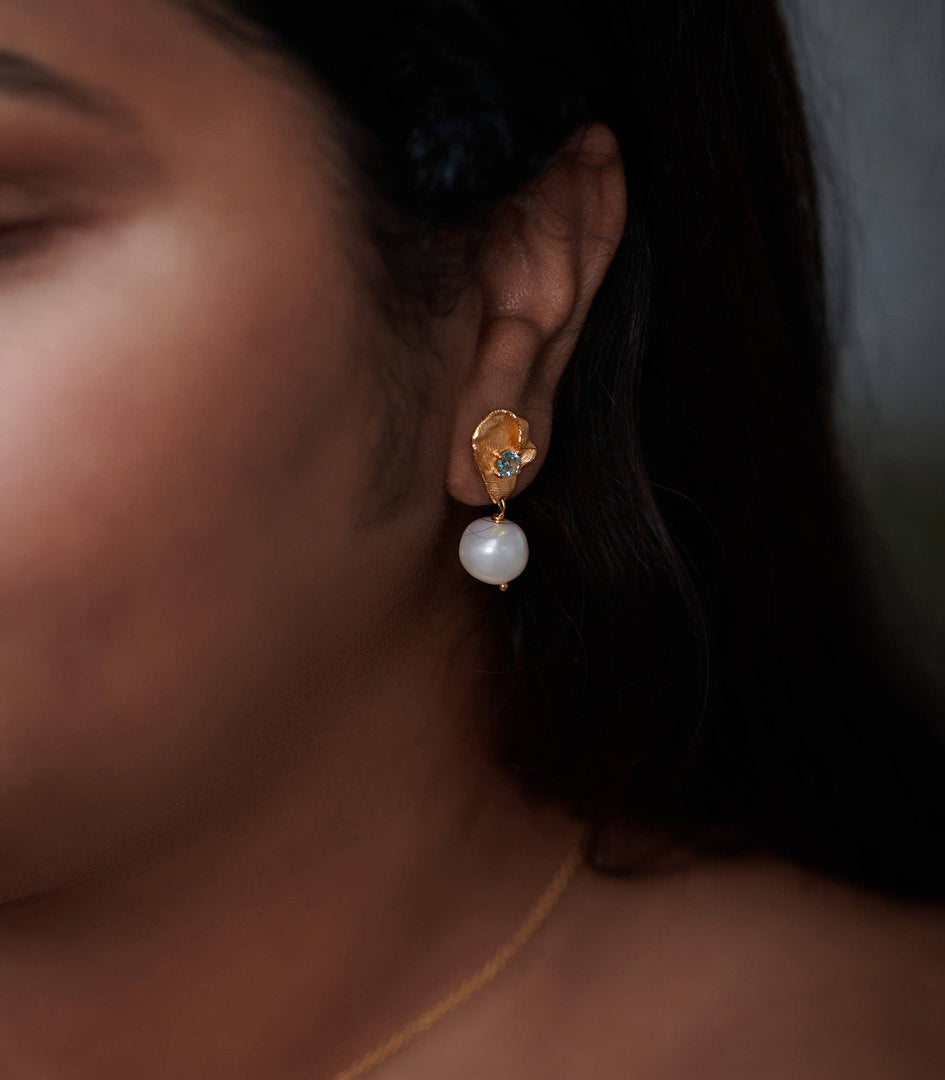 Toul Pearl Gold Vermeil  Topaz Pearl Earrings