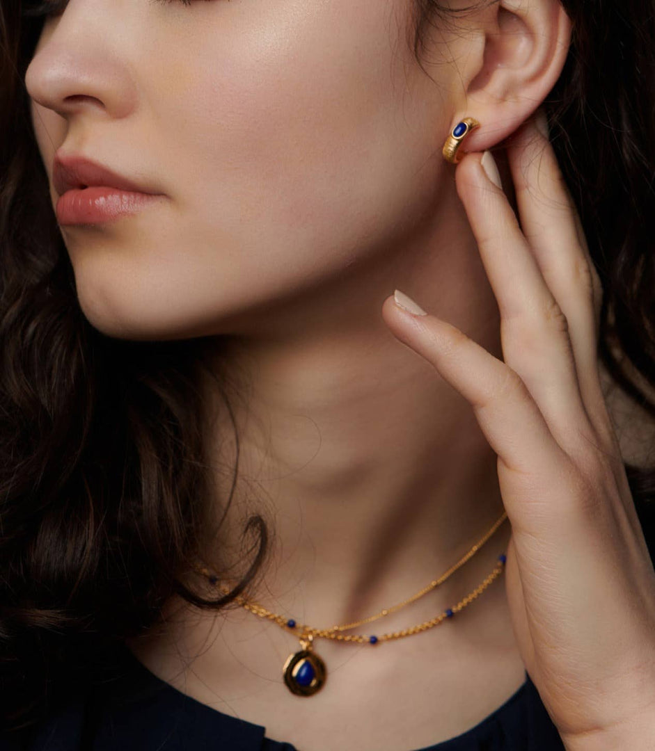 Blue Lapis Gold Vermeil Hoop Earrings