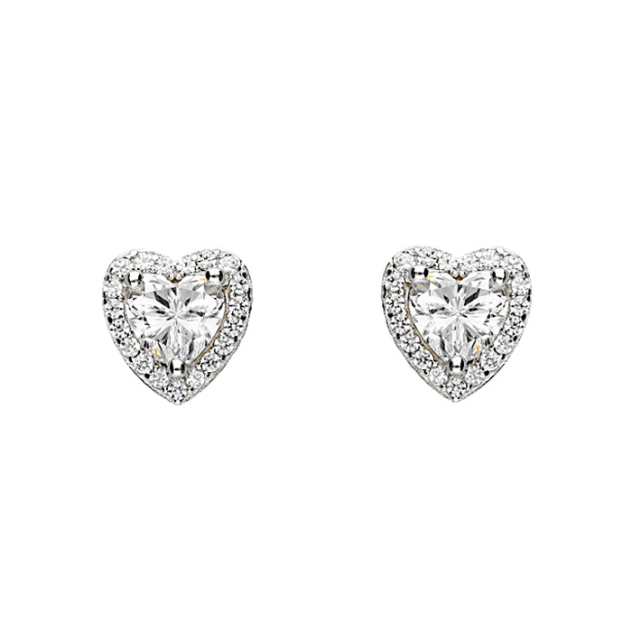 Pave Set Heart Stud Earrings