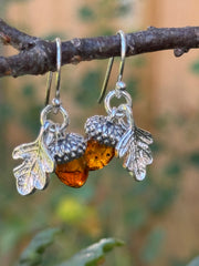 Amber Acorn and Oak Leaf Drop Earrings