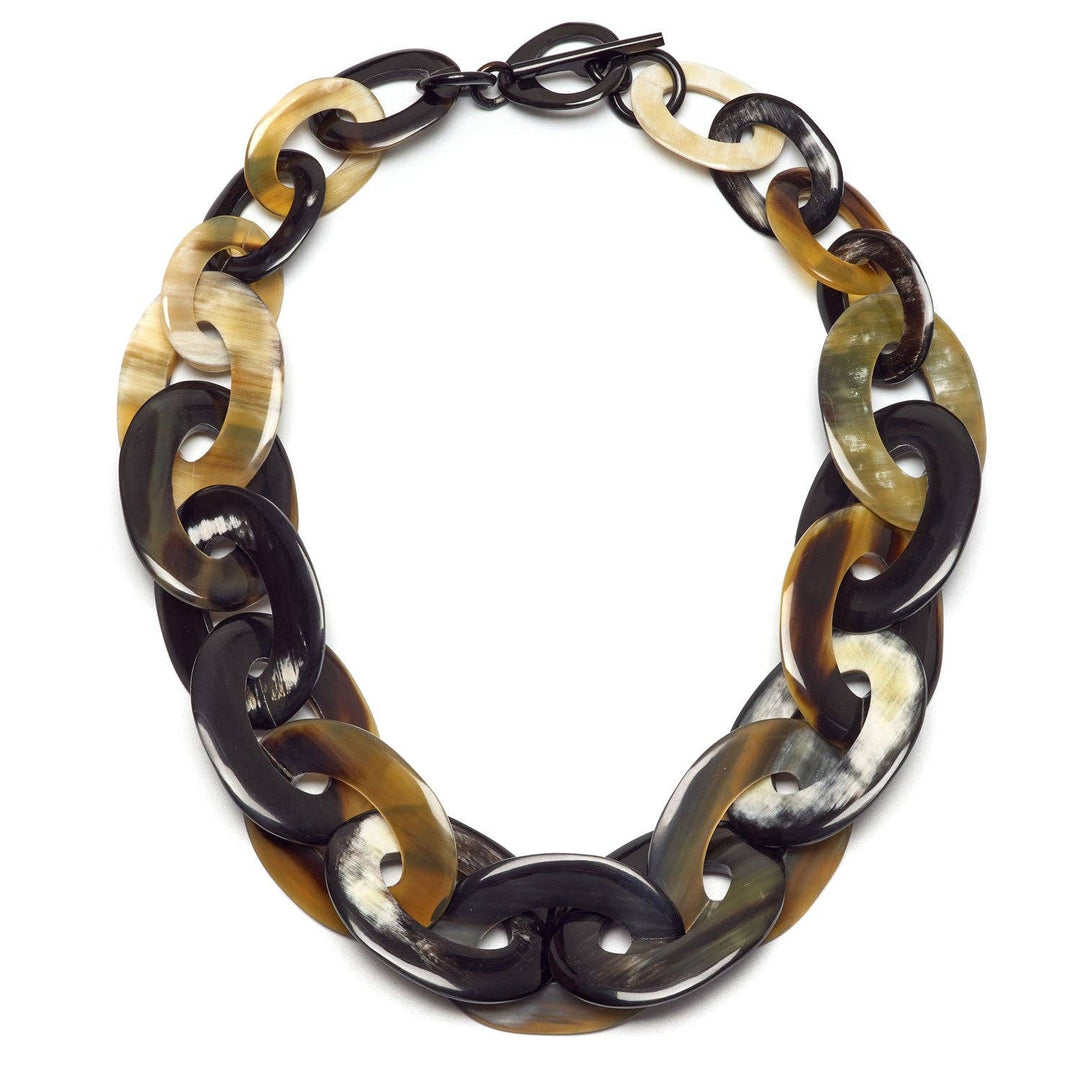 Black natural Oval Link horn Necklace jewelry gift for Women