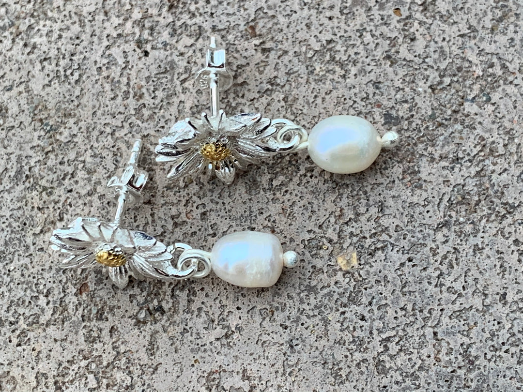 Aster Flower Earrings With Pearls