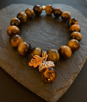 Tiger's Eye Bracelet With Acorn Charm