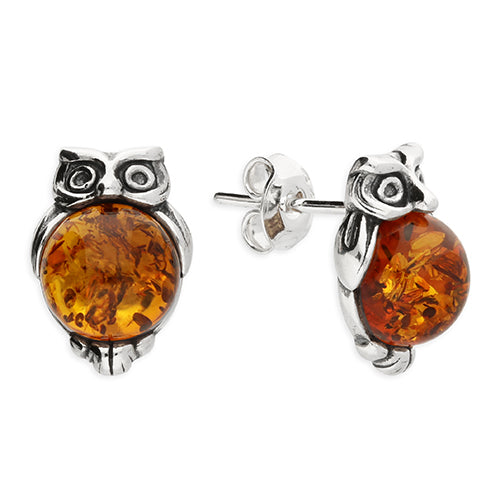 Amber Owl Stud Earrings