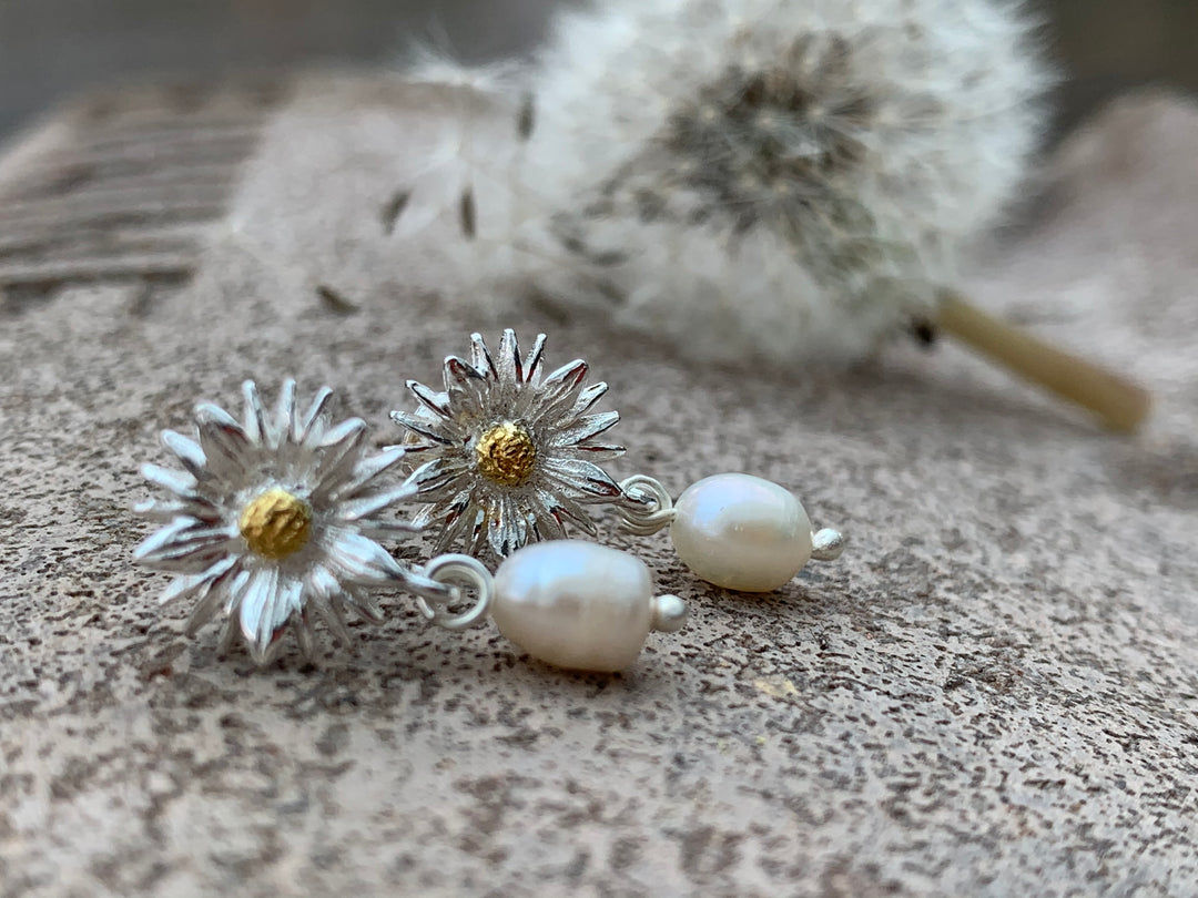 Aster Flower Earrings With Pearls