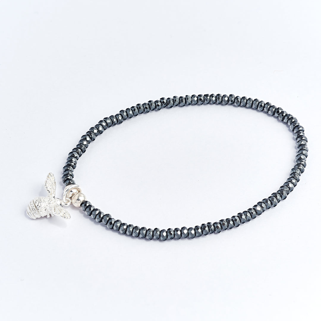 Hematite Bracelet With Bee Charm