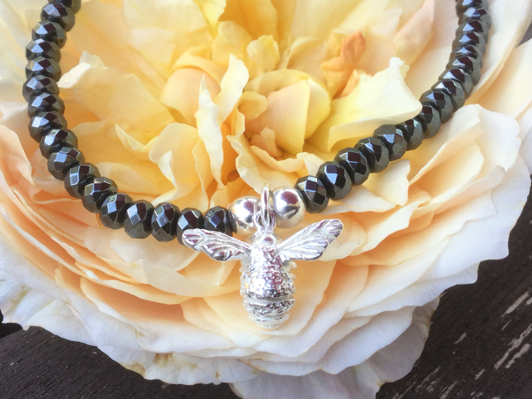 Hematite Bracelet With Bee Charm