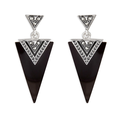 Black Agate Triangle Drop Earrings