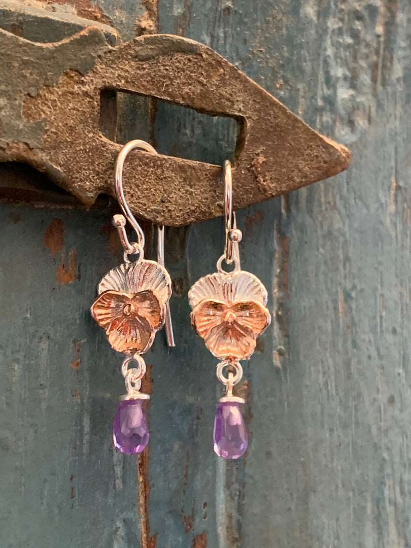 Violet Flower Earrings With Amethyst