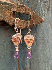 Violet Flower Earrings With Amethyst