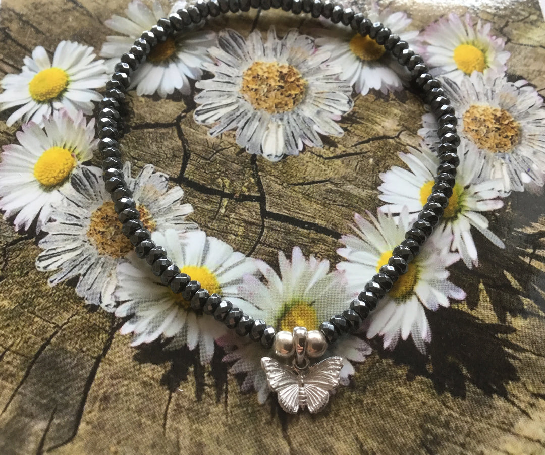 Hematite Bracelet With Butterfly Charm