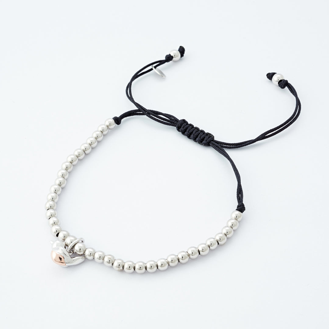 Silver Beaded Bracelet With Robin Charm