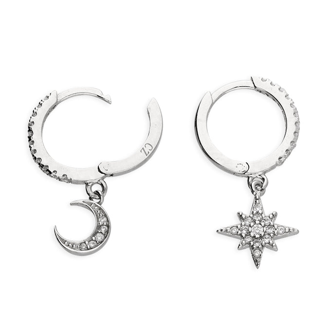 Moon and Star Huggie Earrings