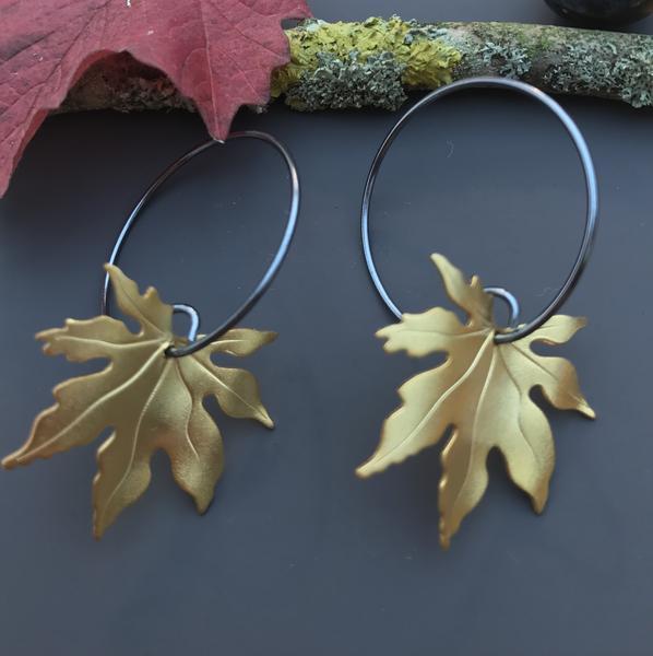 Golden Leaf Hoop Earrings