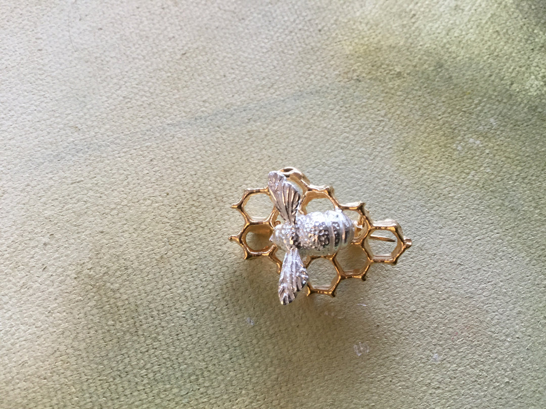Bee and Honeycomb Brooch
